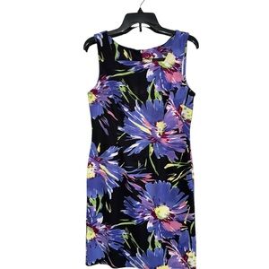 Connected Apparel Black and Purple Floral Mini Dress
